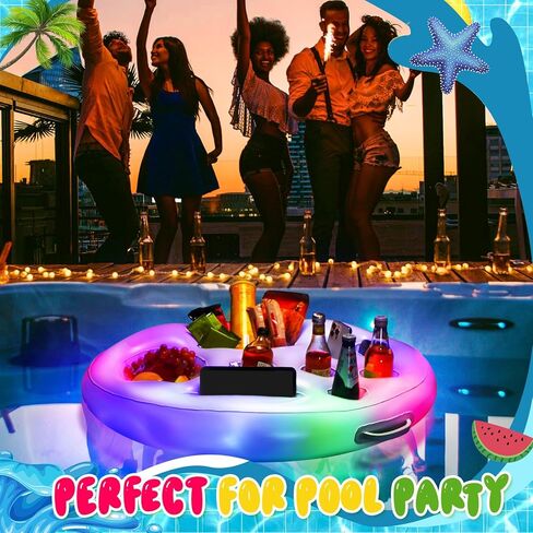 حامل مشروبات بيكمش قابل للنفخ مع أضواء، 21 × 28 بوصة LED لون متغير، بار تقديم المشروبات العائمة للمشروبات، حامل مشروبات عائمة لحمام السباحة، ملحقات حوض الاستحمام الساخن لحفلة البالغين in Kuwait
