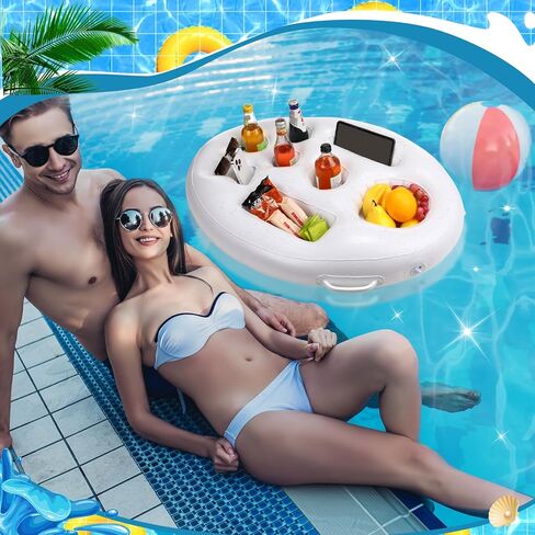 حامل مشروبات بيكمش قابل للنفخ مع أضواء، 21 × 28 بوصة LED لون متغير، بار تقديم المشروبات العائمة للمشروبات، حامل مشروبات عائمة لحمام السباحة، ملحقات حوض الاستحمام الساخن لحفلة البالغين in Kuwait