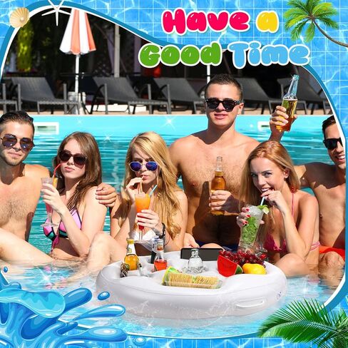 حامل مشروبات بيكمش قابل للنفخ مع أضواء، 21 × 28 بوصة LED لون متغير، بار تقديم المشروبات العائمة للمشروبات، حامل مشروبات عائمة لحمام السباحة، ملحقات حوض الاستحمام الساخن لحفلة البالغين in Kuwait