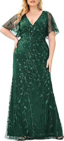 باستمرار pretty plus womens v-neck requin تطريز Mermaid Maxi بالإضافة إلى الحجم الفستان الرسمي المسائي 00692-DA in Saudi Arabia