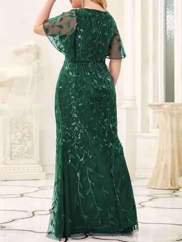 باستمرار pretty plus womens v-neck requin تطريز Mermaid Maxi بالإضافة إلى الحجم الفستان الرسمي المسائي 00692-DA in Saudi Arabia