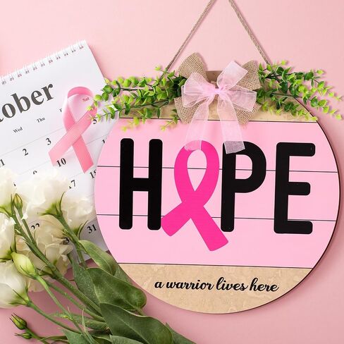 Breast Cancer Awareness Sign Decoration Pink Ribbon Hanging Wooden Plaque Breast Cancer Awareness Wreaths for Office Front Porch Door Indoor Outdoor Walls Party Decor in Saudi Arabia