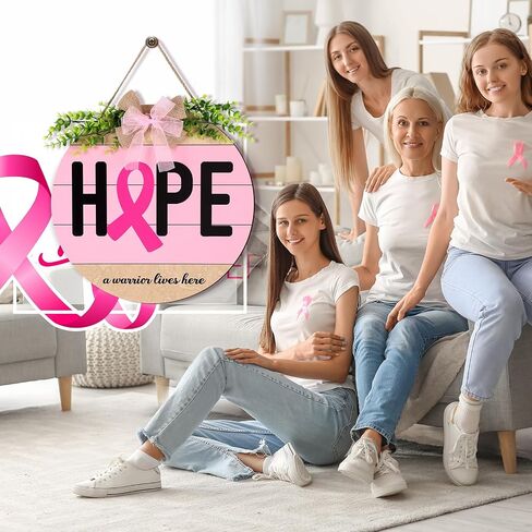 Breast Cancer Awareness Sign Decoration Pink Ribbon Hanging Wooden Plaque Breast Cancer Awareness Wreaths for Office Front Porch Door Indoor Outdoor Walls Party Decor in Saudi Arabia
