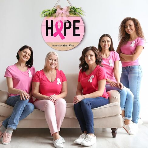 Breast Cancer Awareness Sign Decoration Pink Ribbon Hanging Wooden Plaque Breast Cancer Awareness Wreaths for Office Front Porch Door Indoor Outdoor Walls Party Decor in Saudi Arabia