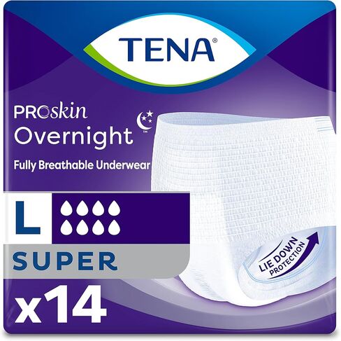 TENA ProSkin Overnight Super Protective Incontinence Underwear, Heavy Absorbency, Unisex, Large, 14 count in Saudi Arabia