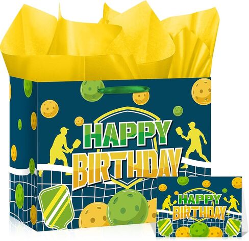LUUFILx Pickleball Gift Bag Pickleball Birthday Goodie Bag with Greeting Card and Tissue Paper for Pickleball Party Favor Bags Wrapping Paper Bag for Pickleball Party Decorations in Saudi Arabia