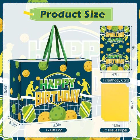 LUUFILx Pickleball Gift Bag Pickleball Birthday Goodie Bag with Greeting Card and Tissue Paper for Pickleball Party Favor Bags Wrapping Paper Bag for Pickleball Party Decorations in Saudi Arabia