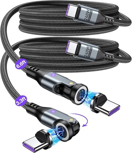 A.S Gen3 USB C كابل الشحن المغناطيسي 240W (أبيض ، 3.3 قدم/6 قدم) ، 9pin USB C إلى USB C كابل الشاحن المغناطيسي/360 و 180 كابل شاحن الهاتف المغناطيسي للهاتف 15/M-BOOD in Kuwait