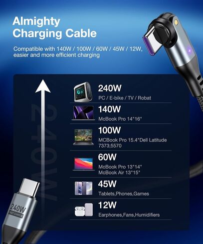 A.S Gen3 USB C كابل الشحن المغناطيسي 240W (أبيض ، 3.3 قدم/6 قدم) ، 9pin USB C إلى USB C كابل الشاحن المغناطيسي/360 و 180 كابل شاحن الهاتف المغناطيسي للهاتف 15/M-BOOD in Kuwait