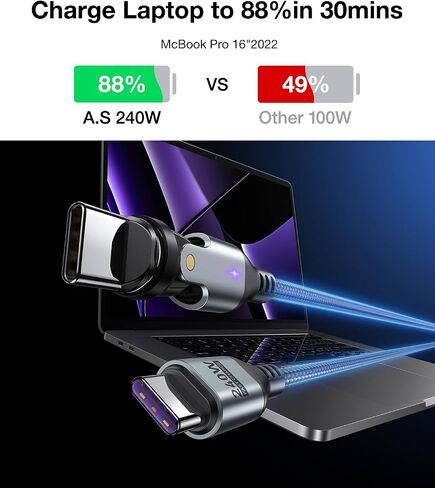A.S Gen3 USB C كابل الشحن المغناطيسي 240W (أبيض ، 3.3 قدم/6 قدم) ، 9pin USB C إلى USB C كابل الشاحن المغناطيسي/360 و 180 كابل شاحن الهاتف المغناطيسي للهاتف 15/M-BOOD in Kuwait
