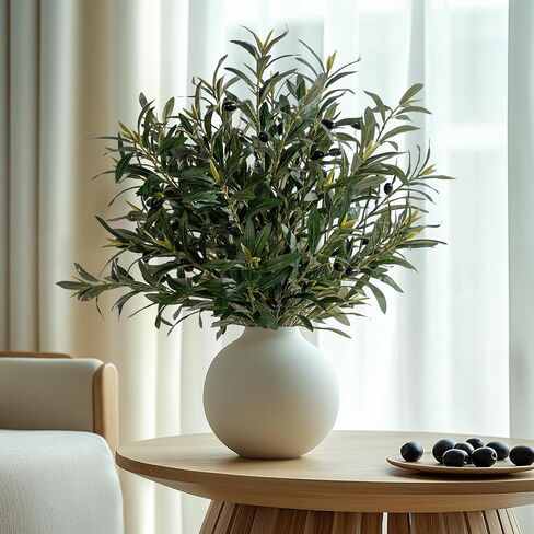 8pcs 24 "فروع الزيتون الاصطناعية ، فروع أشجار الزيتون المزيفة الواقعية مع 712 أوراق الحرير و 4 زيتون ، سيقان قابلة للانحناء لمواد الحشو ، القطع المركزية الزفاف ، ديكور منزل المزرعة - لا مزهرية in Kuwait
