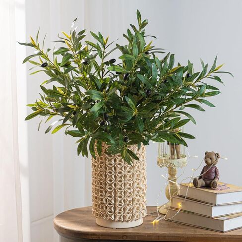 8pcs 24 "فروع الزيتون الاصطناعية ، فروع أشجار الزيتون المزيفة الواقعية مع 712 أوراق الحرير و 4 زيتون ، سيقان قابلة للانحناء لمواد الحشو ، القطع المركزية الزفاف ، ديكور منزل المزرعة - لا مزهرية in Kuwait