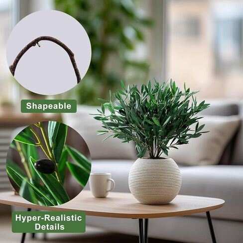 8PCS 24" Artificial Olive Branches, Realistic Fake Olive Tree Branches with 712 Silk Leaves & 4 Olives, Bendable Stems for Vase Fillers, Wedding Centerpieces, Farmhouse Home Decor - No Vase in Kuwait