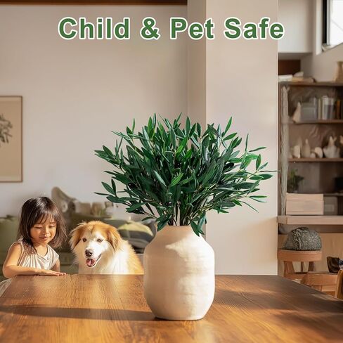 8PCS 24" Artificial Olive Branches, Realistic Fake Olive Tree Branches with 712 Silk Leaves & 4 Olives, Bendable Stems for Vase Fillers, Wedding Centerpieces, Farmhouse Home Decor - No Vase in Kuwait