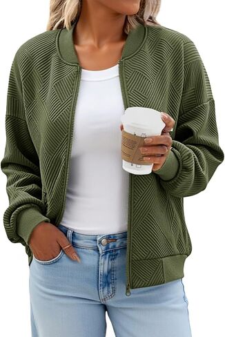 Tankaneo Womens Bomber Jacket Zip Up Casual Jackets Lightweight Trendy Outerwear Coat with Pockets in Saudi Arabia