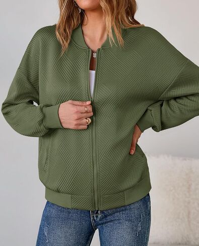 Tankaneo Womens Bomber Jacket Zip Up Casual Jackets Lightweight Trendy Outerwear Coat with Pockets in Saudi Arabia