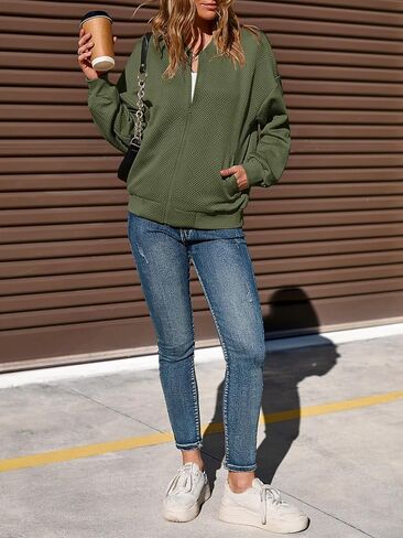 Tankaneo Womens Bomber Jacket Zip Up Casual Jackets Lightweight Trendy Outerwear Coat with Pockets in Saudi Arabia