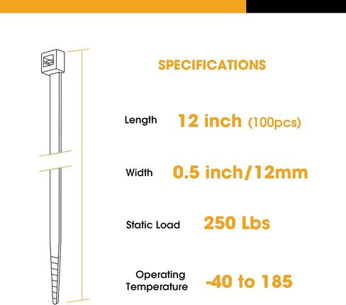 zip ties heavy duty ، 22+12 بوصة 100pcs صناعة الكابلات الصناعة ， 250 رطلا قوة الشد 0.5 بوصة ， علاقات سلكية كبيرة قابلة للتعديل لفات النايلون للداخلية في الهواء الطلق in Kuwait