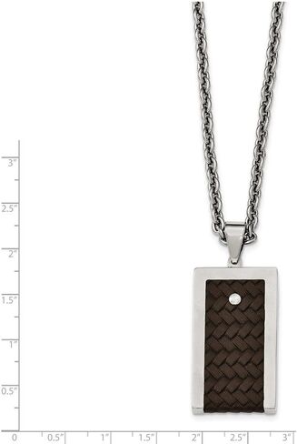 Solid Stainless Steel Reversible Brushed and Polished Brown Leather Necklace in Saudi Arabia