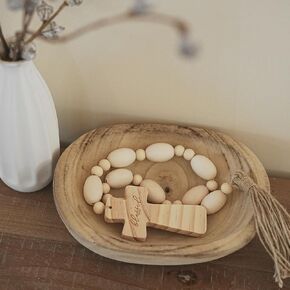 Wood Bead Garland with Blessed Cross, Blessing Beads with Wooden Cross, Beaded Cross Decor, Decorative Beads for Farmhouse Decor in Kuwait