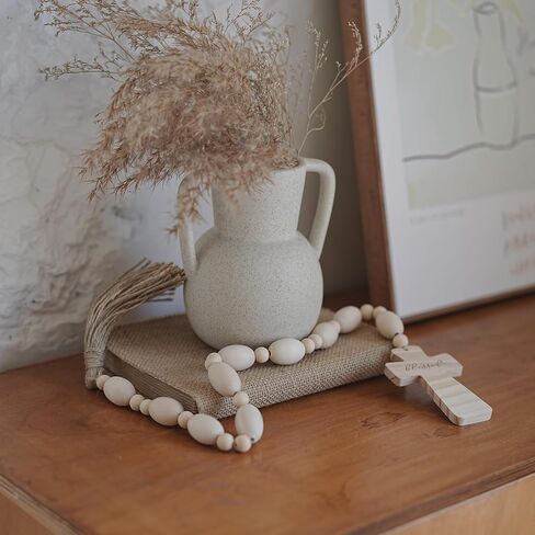 Wood Bead Garland with Blessed Cross, Blessing Beads with Wooden Cross, Beaded Cross Decor, Decorative Beads for Farmhouse Decor in Kuwait