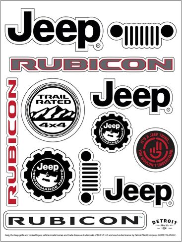 Jeep Rubicon 12-Decal Sticker Sheet | 6"x 8" Durable Vinyl Stickers | Weatherproof, UV-Resistant, Easy Peel-Off Off-Road Graphics in Saudi Arabia