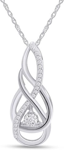 Affy 1/10 CT.T.W Round Round Diamond Twist Flame Necklace في 14K Gold Placed 925 Sterling Silver ، 18 "سلسلة (C-J Color ، I2-I3 Clarity ، 0.10 CTTW) in Kuwait