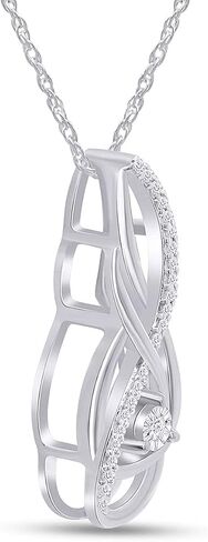 Affy 1/10 CT.T.W Round Round Diamond Twist Flame Necklace في 14K Gold Placed 925 Sterling Silver ، 18 "سلسلة (C-J Color ، I2-I3 Clarity ، 0.10 CTTW) in Kuwait