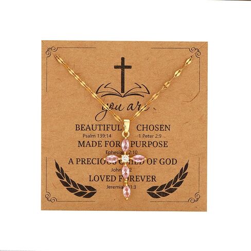 Cross Necklace for Women Diamond Cross Pendant Necklace Cubic Zirconia Crystal Birthstone Cross Necklace Religious Gifts for Women in Kuwait