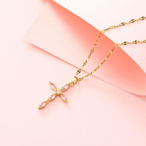 Cross Necklace for Women Diamond Cross Pendant Necklace Cubic Zirconia Crystal Birthstone Cross Necklace Religious Gifts for Women in Kuwait