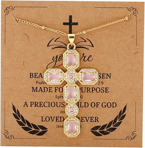 Cross Necklace for Women Diamond Cross Pendant Necklace Cubic Zirconia Crystal Birthstone Cross Necklace Religious Gifts for Women in Kuwait