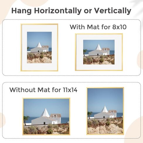 11x14 Picture Frame - 11 by 14 Metal Picture Frame With Mat For 8x10 | 14x11 Frame Aluminum | Plexiglass And Hanging Hardware Included | 11x14 Poster Frame | Gold in Kuwait
