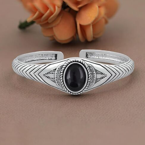 Natural Gemstone Statement Cuff Bangle Bracelets for Men Women – Handmade 925 Silver Plated Birthstone Jewelry – Adjustable Size for Perfect Fit – Ideal Gift for Birthdays, Anniversaries & Special Occasions in Saudi Arabia