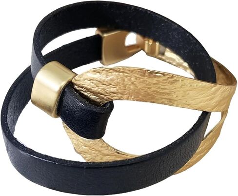 Bracelets for Women Leather Bracelet Multi-Layer Rope Wrap Bangle 14k Gold Plated Circle Hollow Tube Boho Cuff Bangle Bracelets for Women Gift in Saudi Arabia