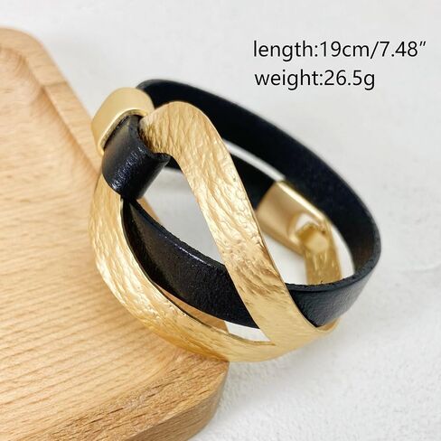 Bracelets for Women Leather Bracelet Multi-Layer Rope Wrap Bangle 14k Gold Plated Circle Hollow Tube Boho Cuff Bangle Bracelets for Women Gift in Saudi Arabia