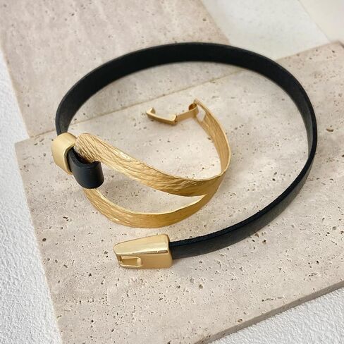Bracelets for Women Leather Bracelet Multi-Layer Rope Wrap Bangle 14k Gold Plated Circle Hollow Tube Boho Cuff Bangle Bracelets for Women Gift in Saudi Arabia
