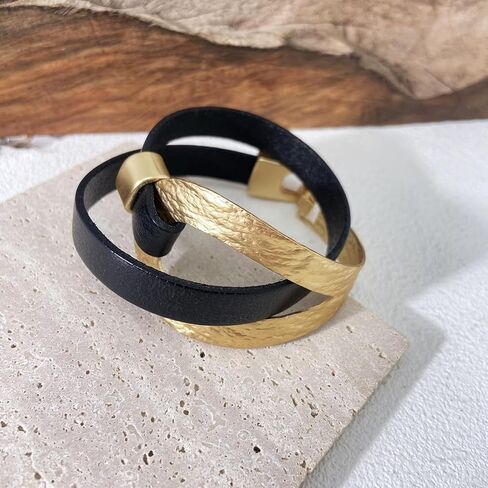 Bracelets for Women Leather Bracelet Multi-Layer Rope Wrap Bangle 14k Gold Plated Circle Hollow Tube Boho Cuff Bangle Bracelets for Women Gift in Saudi Arabia