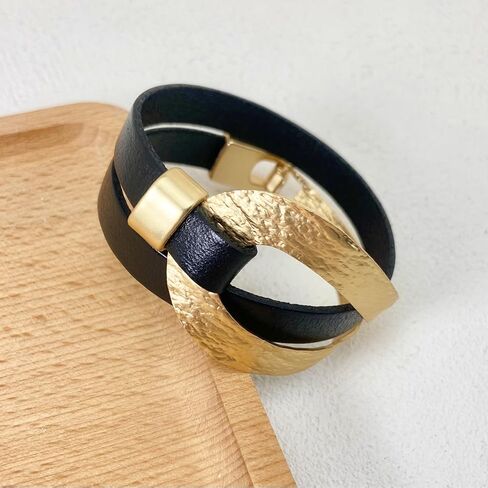 Bracelets for Women Leather Bracelet Multi-Layer Rope Wrap Bangle 14k Gold Plated Circle Hollow Tube Boho Cuff Bangle Bracelets for Women Gift in Saudi Arabia