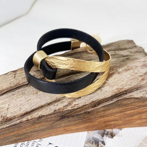 Bracelets for Women Leather Bracelet Multi-Layer Rope Wrap Bangle 14k Gold Plated Circle Hollow Tube Boho Cuff Bangle Bracelets for Women Gift in Saudi Arabia