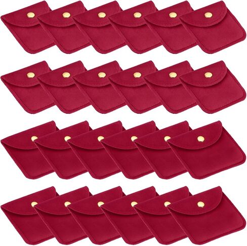 Patikil Velvet Jewelry Pouches ، 24 PCS Jewelry Packaging Hift Facs with Snap Button for Bracelet Watch Necklace ، (2 "x2"/3 "x3") Rose Red in Kuwait
