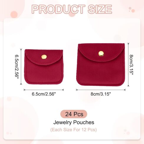Patikil Velvet Jewelry Pouches ، 24 PCS Jewelry Packaging Hift Facs with Snap Button for Bracelet Watch Necklace ، (2 "x2"/3 "x3") Rose Red in Kuwait