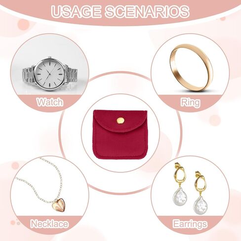 Patikil Velvet Jewelry Pouches ، 24 PCS Jewelry Packaging Hift Facs with Snap Button for Bracelet Watch Necklace ، (2 "x2"/3 "x3") Rose Red in Kuwait