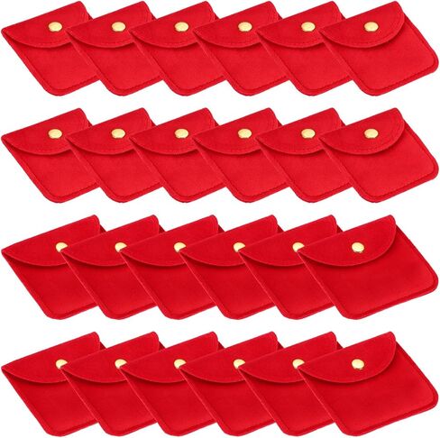 Patikil Velvet Jewelry Pouches ، 24 PCS Jewelry Packaging Hift Facs with Snap Button for Bracelet Watch Necklace ، (2 "x2"/3 "x3") Rose Red in Kuwait