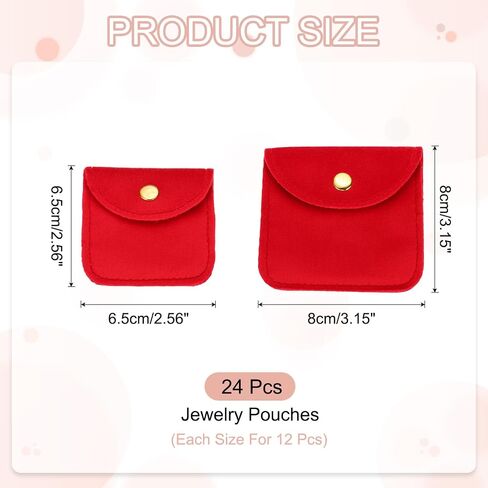 Patikil Velvet Jewelry Pouches ، 24 PCS Jewelry Packaging Hift Facs with Snap Button for Bracelet Watch Necklace ، (2 "x2"/3 "x3") Rose Red in Kuwait