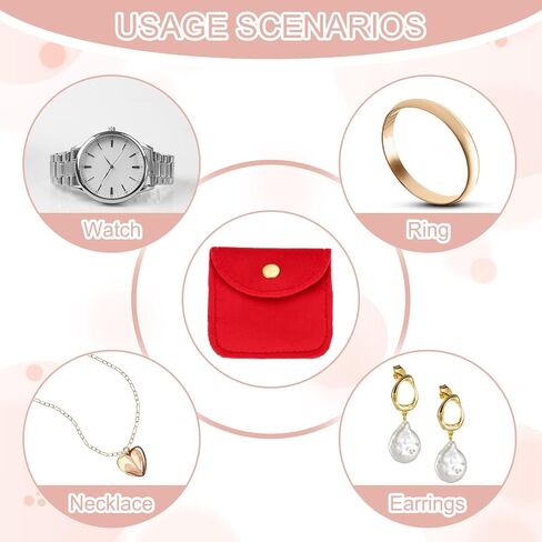 Patikil Velvet Jewelry Pouches ، 24 PCS Jewelry Packaging Hift Facs with Snap Button for Bracelet Watch Necklace ، (2 "x2"/3 "x3") Rose Red in Kuwait