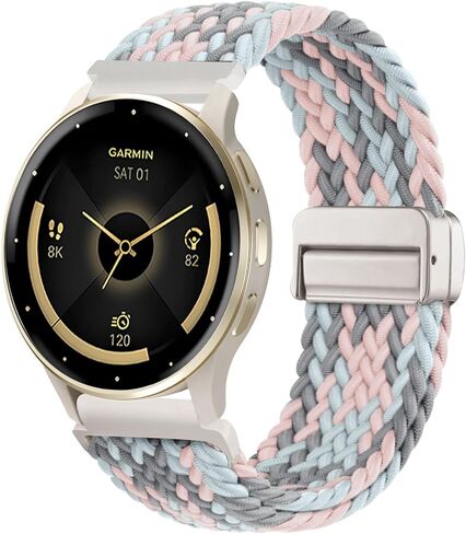 أحزمة ساعة مضفرة مغناطيسية متوافقة مع 18 ملم Garmin Vivoactive 4s/ Venu 2s/ Venu 3s/ Vivomove 3s / Forerunner 255S / Forerunner 265S، حزام من نسيج النايلون المرن القابل للتمدد للنساء والرجال in Kuwait