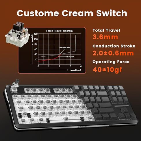 لوحة مفاتيح ميكانيكية لاسلكية Redragon ، 3-ODES Bluetooth Gasket Hot Swappable TKL RGB لوحة مفاتيح مخصصة ، مفاتيح مسبقة ، مفاتيح تدرج PBT المطبوعة الجانبية ، مقبس LEDS المواجهة الجنوب in Kuwait