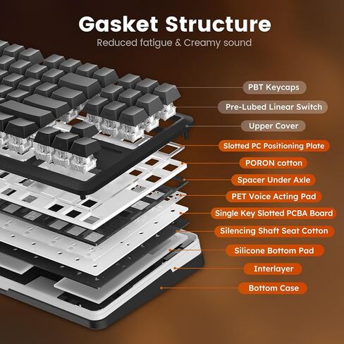 لوحة مفاتيح ميكانيكية لاسلكية Redragon ، 3-ODES Bluetooth Gasket Hot Swappable TKL RGB لوحة مفاتيح مخصصة ، مفاتيح مسبقة ، مفاتيح تدرج PBT المطبوعة الجانبية ، مقبس LEDS المواجهة الجنوب in Kuwait