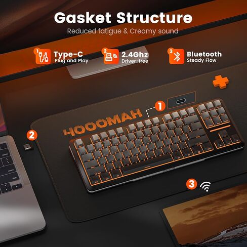 لوحة مفاتيح ميكانيكية لاسلكية Redragon ، 3-ODES Bluetooth Gasket Hot Swappable TKL RGB لوحة مفاتيح مخصصة ، مفاتيح مسبقة ، مفاتيح تدرج PBT المطبوعة الجانبية ، مقبس LEDS المواجهة الجنوب in Kuwait