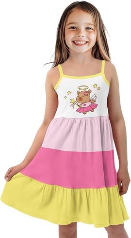 فستان الصيف الفتيات 3-14 Y Kids Nasual Spaghetti Strap Strap Tiered Midi Dresses Cute Twirly Skater Party Sundress in Kuwait